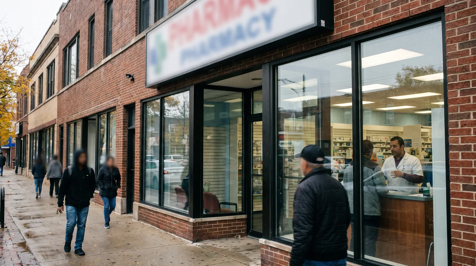 Independent pharmacist in an Illinois community pharmacy reviewing local patient markets for an Illinois pharmacy marketing agency plan