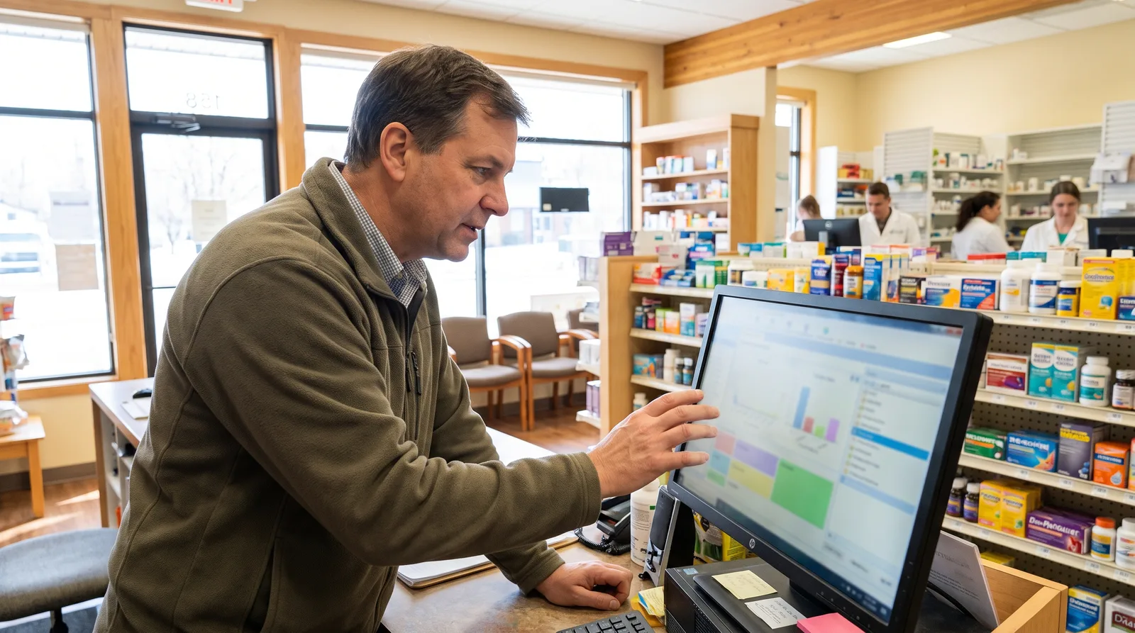 Independent pharmacy owner reviewing pharmacy software options to learn what is Lumistry